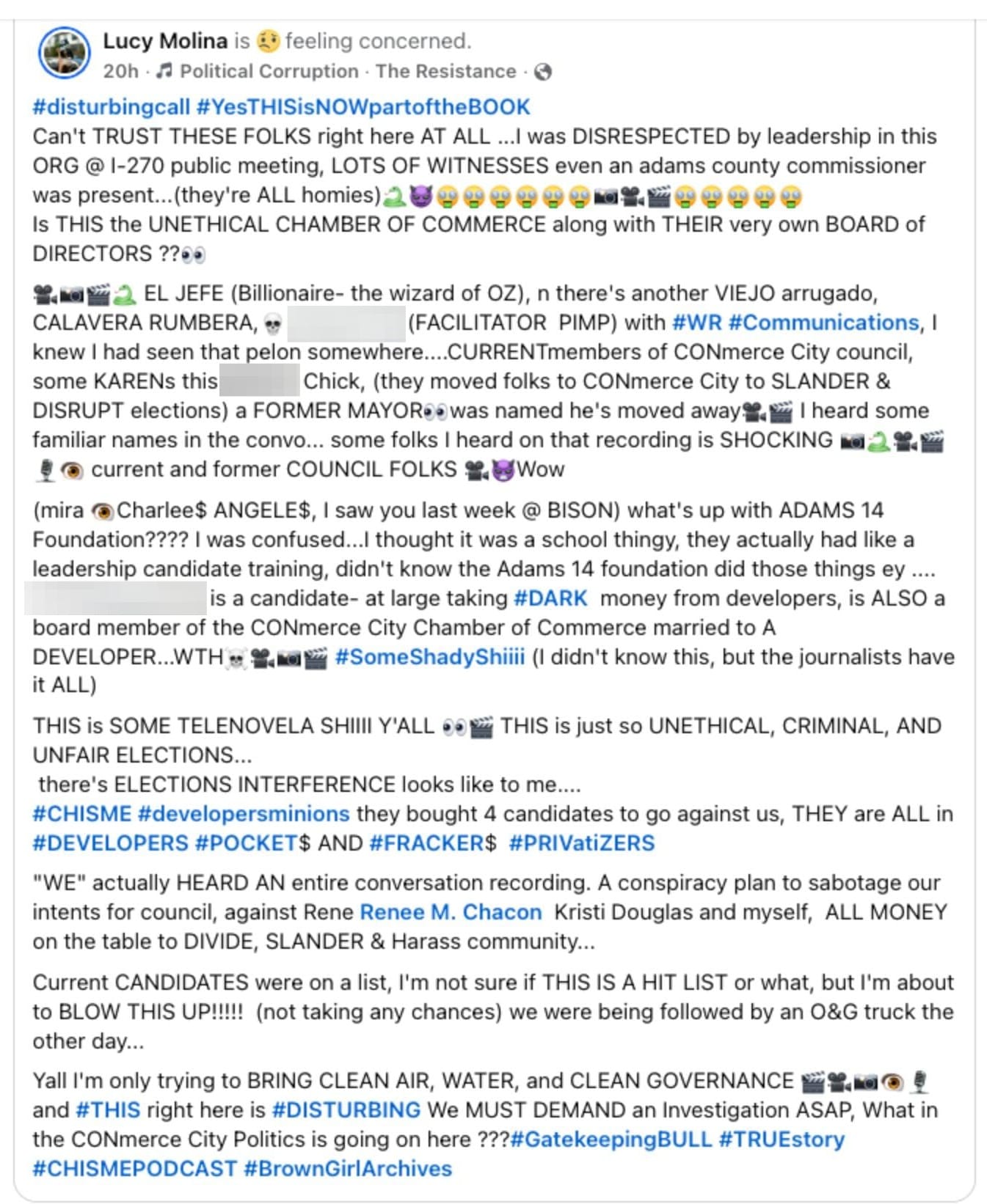 Lucy Molina, Adams 14 Board Director's midnight tirade